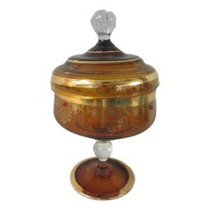 Vintage Amber Glass Candy Dish